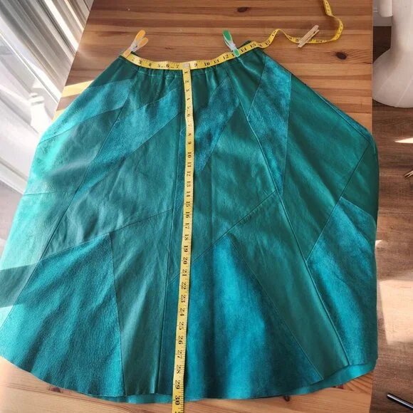 Vintage Green Leather Suede Midi Skirt Unique Geometric Artsy Fits M? SEE NOTE - Picture 8 of 11